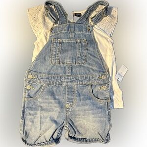 NWT Baby Gap overall shorts , with bonus white eyelet top